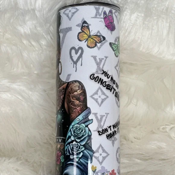 Stylish 20 oz Tumbler with Tattooed Woman Design - Picture 3 of 6